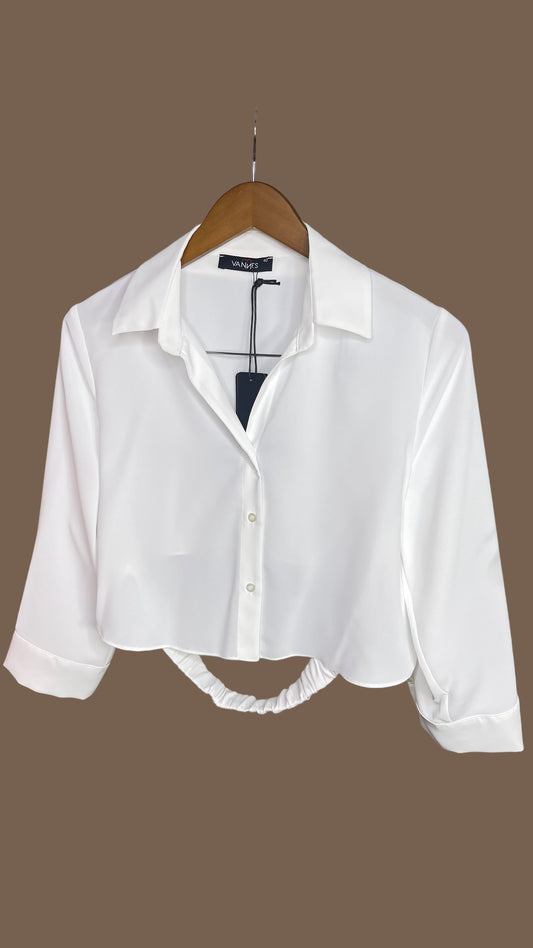 White and pink Short Sleeve Crop Shirt