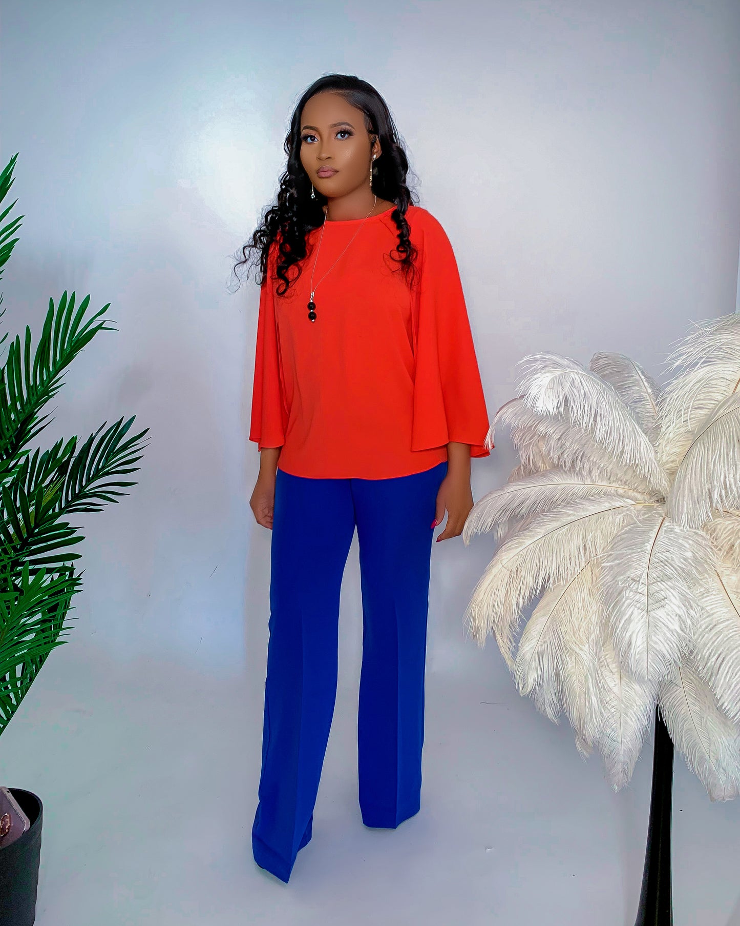 Women's Orange Top with Blue Pants