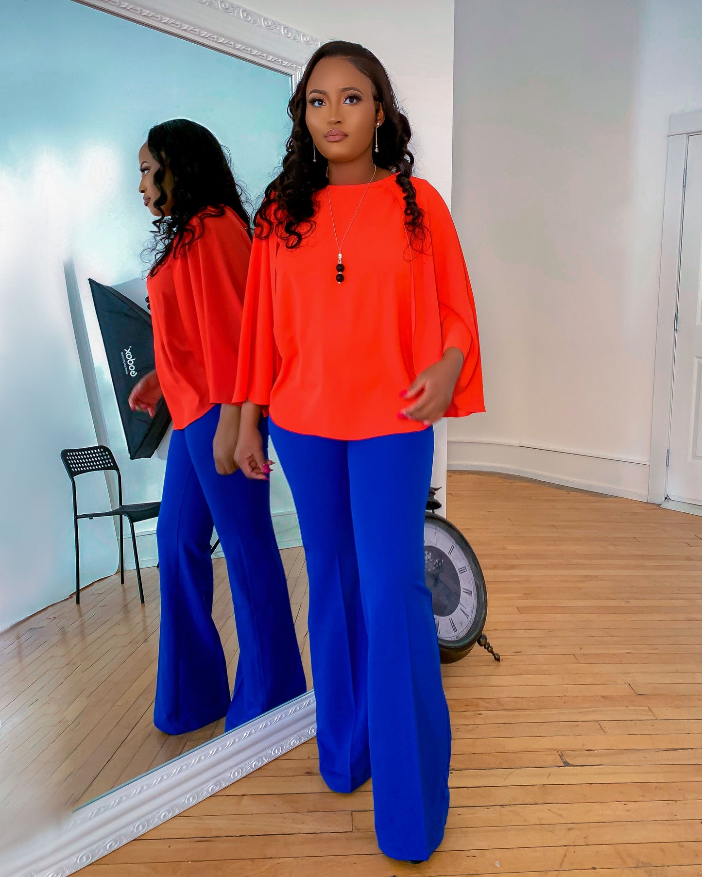 Women's Orange Top with Blue Pants