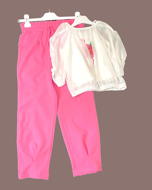 Girls White Top with Pink Pants
